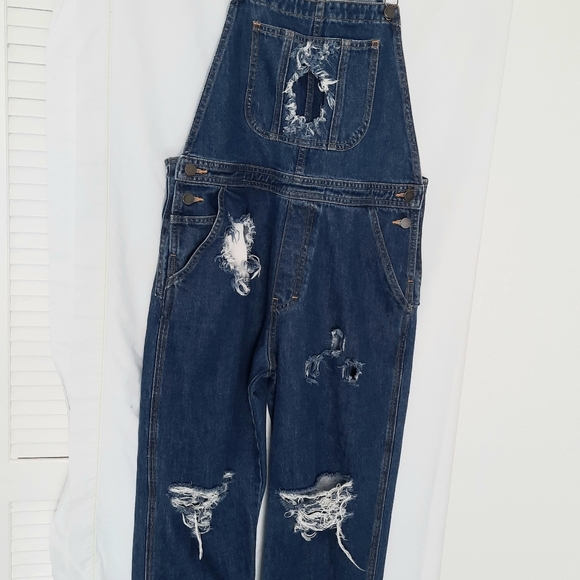 American Apparel Tomgirls 100% Cotton Distress Denim Blue Jeans Overalls Size L - Picture 3 of 15